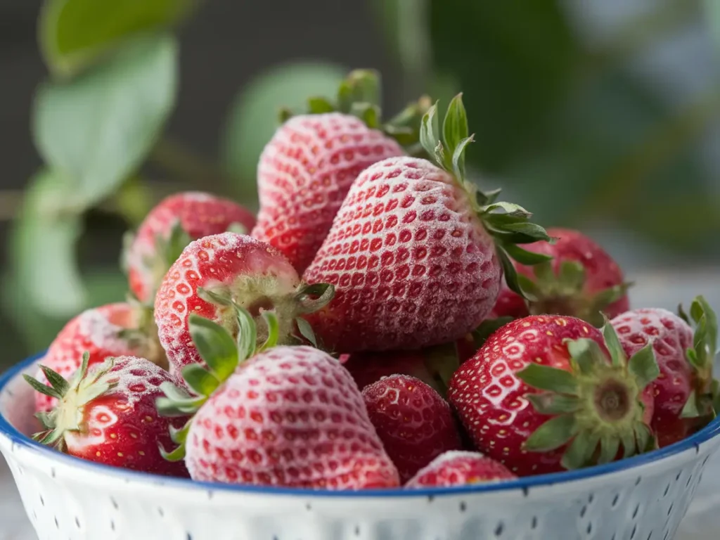 Thawed strawberries in a bowl