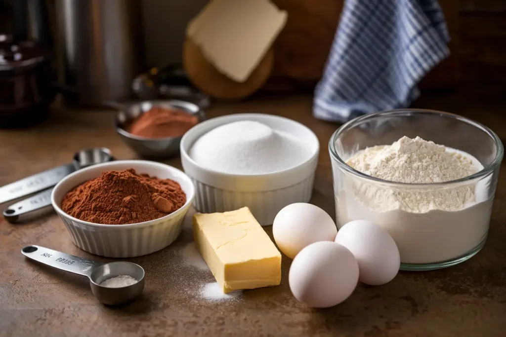 Homemade chocolate brownie ingredients