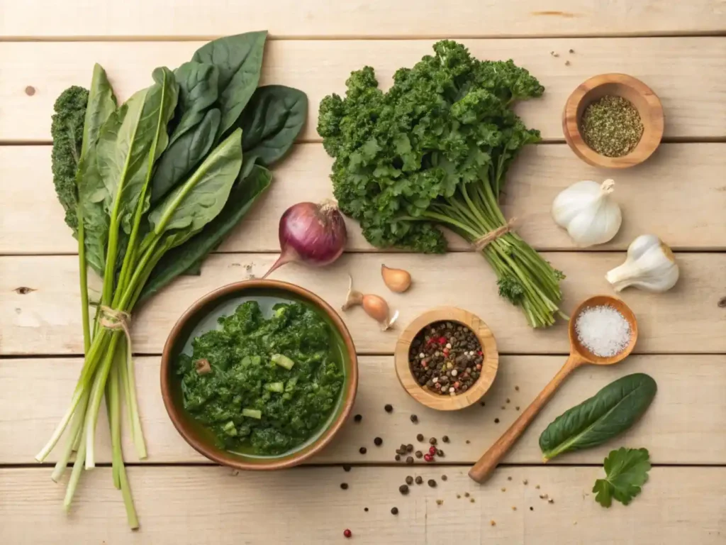 Fresh greens and herbs for cooking
