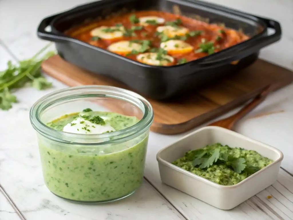 Stored and reheated Green Shakshuka