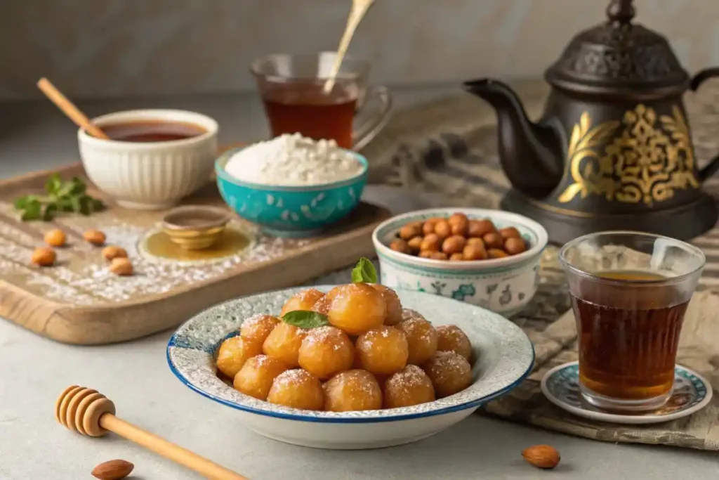 Yemeni tea with desserts on a table