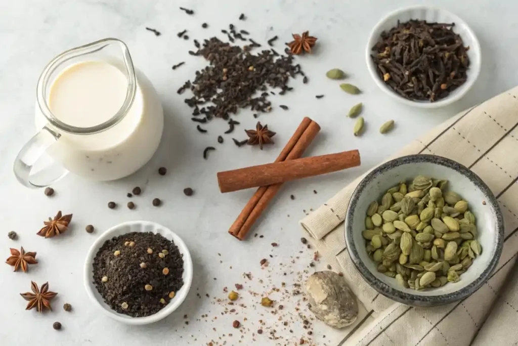 Ingredients for spiced tea preparation