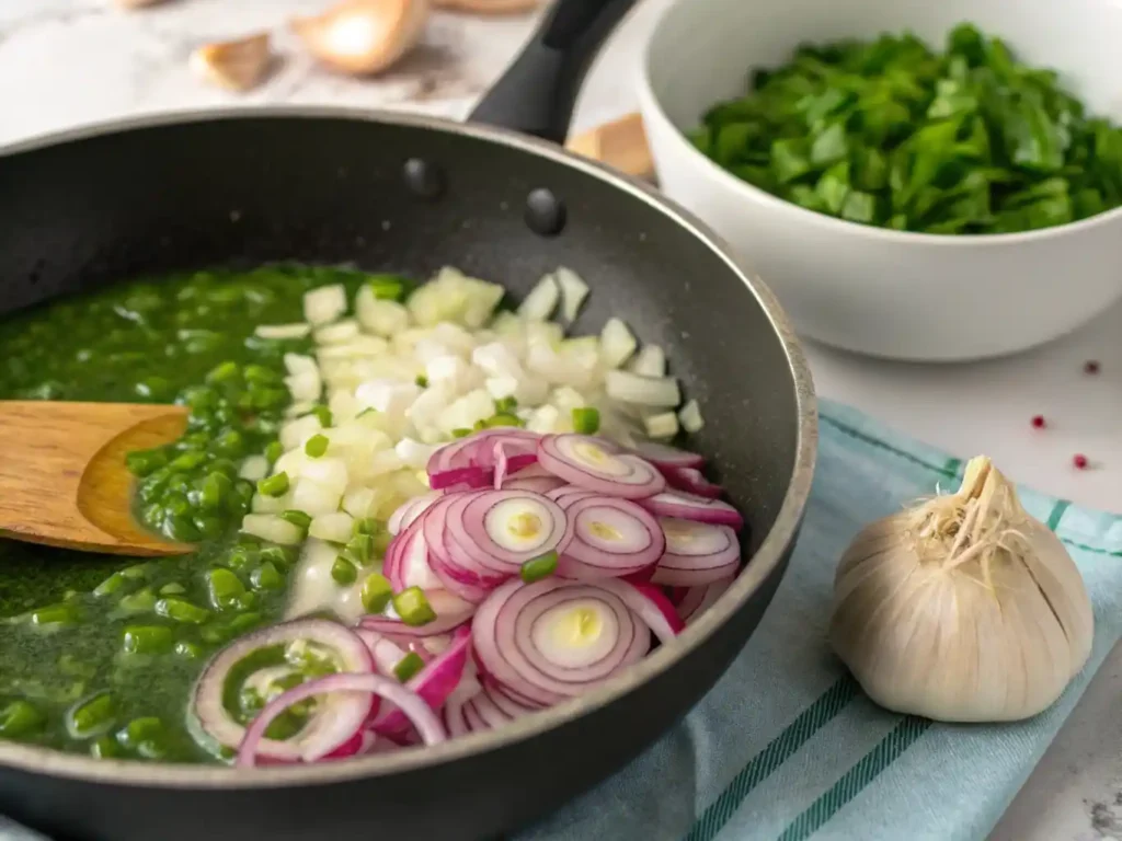 Cooking Green Shakshuka process