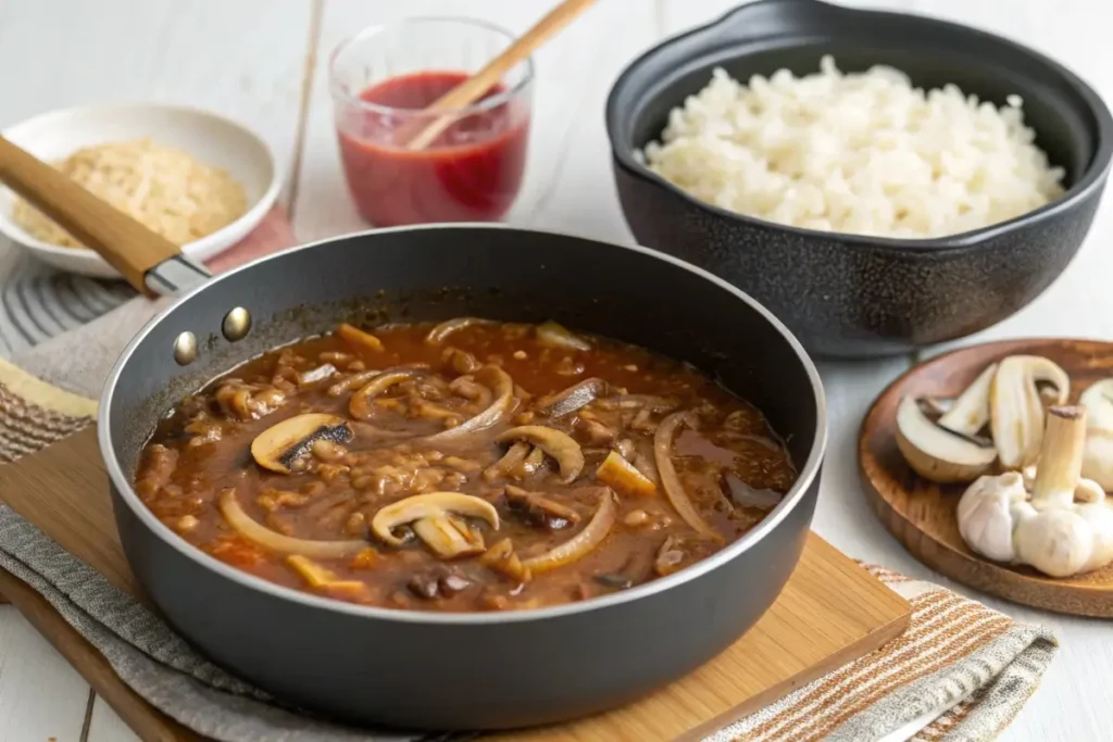 Cooking Hayashi Rice in a pot
